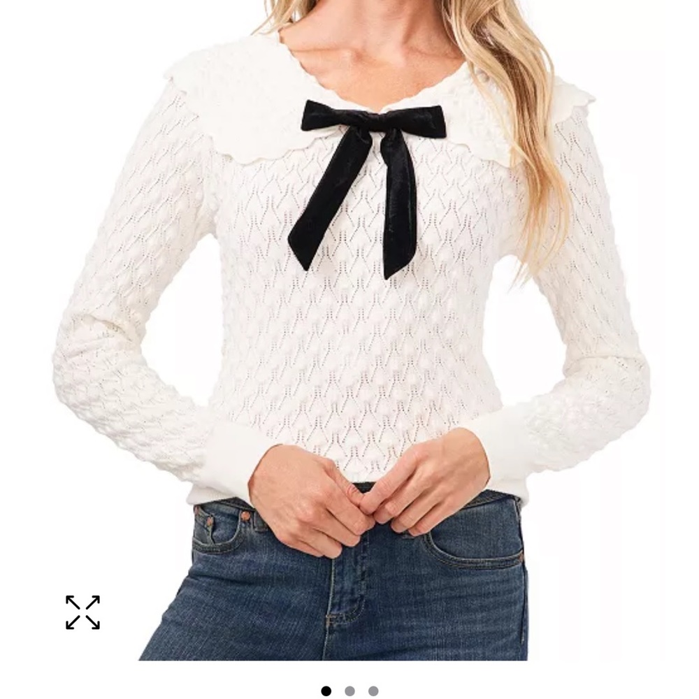 CeCe White Sweater with Velvet Bow